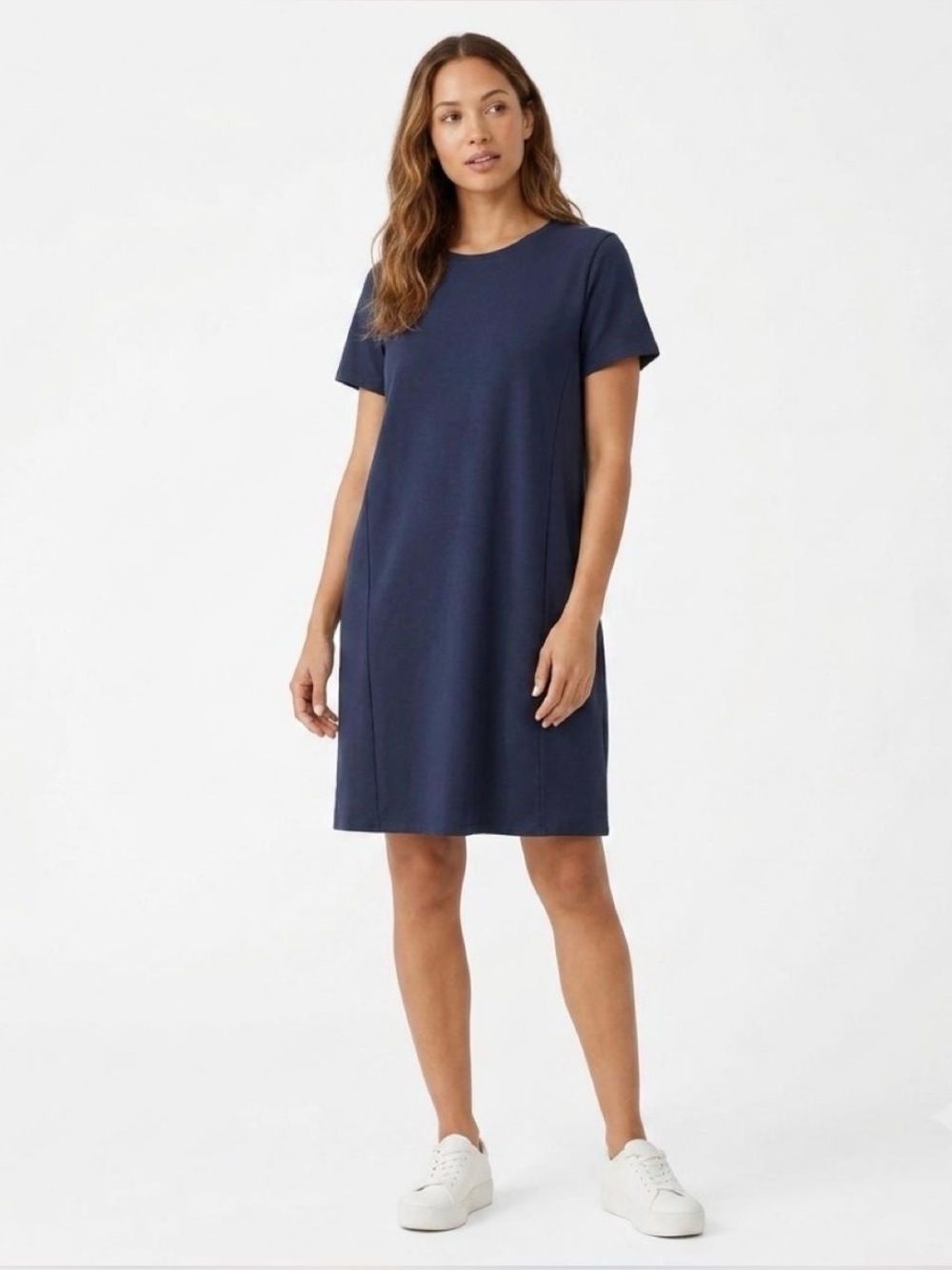 Eileen Fisher Slate Blue Crewneck Short Sleeve T-Shirt Midi Dress Size XL